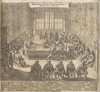 The ratification of the Peace of Westphalia in Nuremberg on June 26, 1650, 1650. Creator: Merian, Caspar