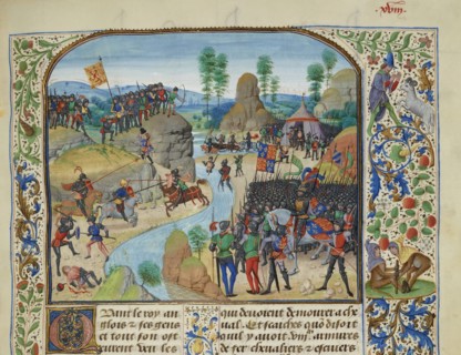 Anglo-Scottish War: the English crossing the Tyne, ca 1470-1475. Creator: Liédet, Loyset