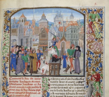 Execution of Guillaume Sanche IV de Pommiers, viscount of Fronsac in Bordeaux in 1375, ca 1470-1475. Creator: Liédet, Loyset