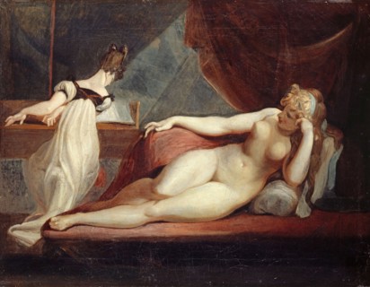 Resting female nude and a piano player, 1799-1800. Creator: Füssli