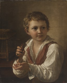 Boy with a Goldfinch. Creator: Tropinin, Vasili Andreyevich