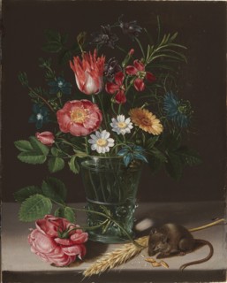Flowers in a vase with a nibbling mouse. Creator: Peeters, Clara