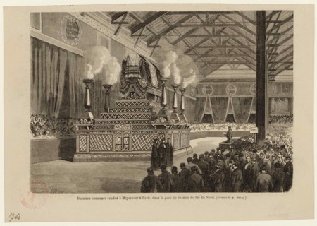 Last honors to Giacomo Meyerbeer in Paris, at the Northern Railway Station on May 6, 1864, ca 1864. Creator: Deroy, Auguste-Victor