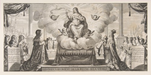 Almanach for 1639: Louis XIII and Anne of Austria Entrusting the Kingdom and the Prince un..., 1639. Creator: Abraham Bosse.