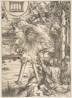 Saint John Swallowing the Book, from The Apocalypse, Latin Edition, 1511, 1511. Creator: Albrecht Durer.