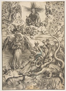 The Apocalyptic Woman, from The Apocalypse, Latin Edition, 1511, 1511. Creator: Albrecht Durer.