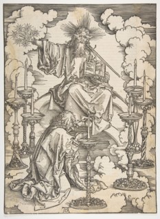The Vision of the Seven Candlesticks, from The Apocalypse, German Edition 1498, ca. 1498. Creator: Albrecht Durer.