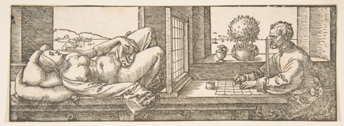 Draughtsman Making a Perspective Drawing of a Reclining Woman, ca. 1600. Creator: Albrecht Durer.