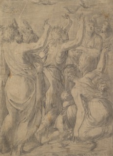 Moses showing the quails to the Israelites