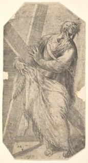 Saint Andrew holding a large cross, from 'Christ and the Apostles', ca. 1548-50. Creator: Andrea Schiavone.