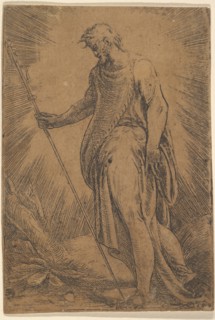 An apostle holding a staff facing left, ca. 1540-60. Creator: Andrea Schiavone.