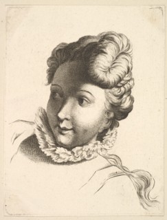 Head of a Woman Wearing a Ruff, from Livre de Têtes Gravées d'apres F. Boucher et ..., 18th century. Creator: Unknown.