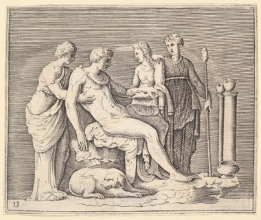 Man Attended by Three Women, published ca. 1599-1622. Creator: Unknown.