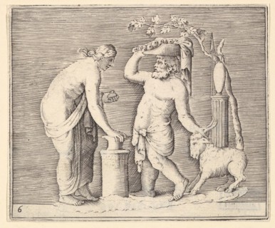 Man and Woman Sacrificing a Goat, published ca. 1599-1622. Creator: Unknown.