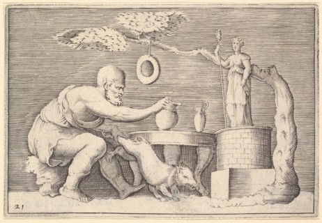 A Faun or Satyr Preparing a Pig for Sacrifice, published ca. 1599-1622. Creator: Unknown.