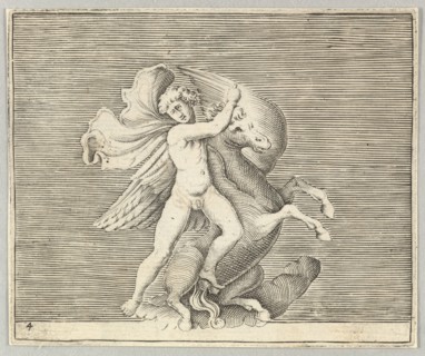 Man Grappling with Winged Horse, published ca. 1599-1622. Creator: Unknown.