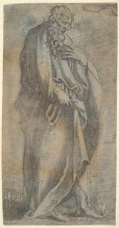 Heavily draped male Figure, 16th century. Creator: Unknown.