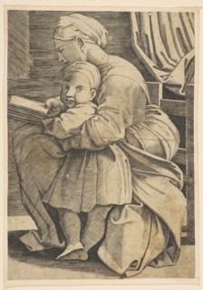 The Virgin reading with the infant Christ; woman seated in profile facing left an..., ca. 1515-1600. Creator: Unknown.