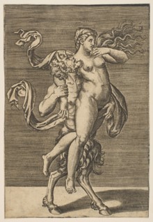 Satyr carrying a nymph restraining her right arm, ca. 1515-1600. Creator: Unknown.