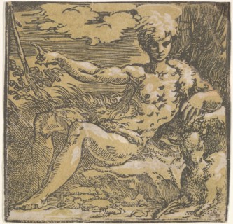 Saint John the Baptist in the desert, a lamb by his side, ca. 1527-30. Creator: Antonio da Trento.