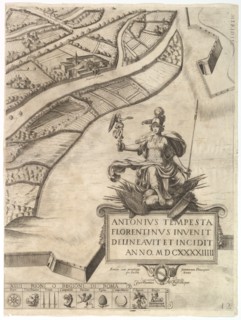 Plan of the City of Rome. Part 12 with the Southwestern Border of the City and a Large Car..., 1645. Creator: Antonio Tempesta.