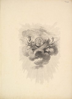 Vignette with a Medal depicting Harpocrate and Lotus Flowers, Volume I, Page 12, from D..., 1778-80. Creator: Augustin de Saint-Aubin.
