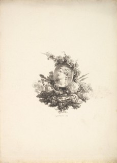 Vignette with the Head of Bacchus on a Cornelian, Tome I, Page 242, from Description de..., 1778-80. Creator: Augustin de Saint-Aubin.