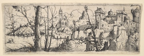 Landscape with Fort and a Church on a River, 1545. Creator: Augustin Hirschvogel.
