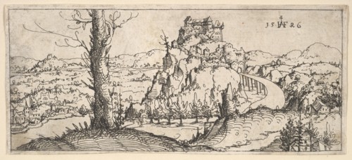 Landscape with High Rocks and Fortresses, 1546. Creator: Augustin Hirschvogel.