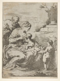 The Holy Family with the infant St John the Baptist at right, 1650-57. Creator: Bartolomeo Biscaino.