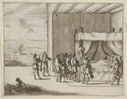 Francesco I d'Este, Wounded in Battle, Continues to Orchestrate the Siege of Pavia, from L..., 1659. Creator: Bartolomeo Fenice.