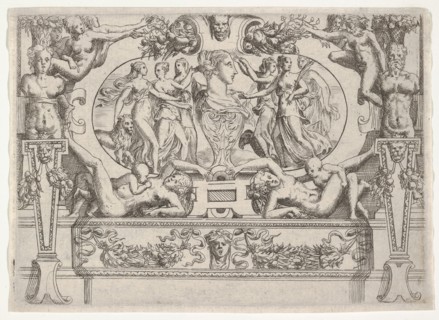 Bust of a woman flanked by three women on each side, set within an elaborate frame, ca. 1540-80. Creator: Battista del Moro.