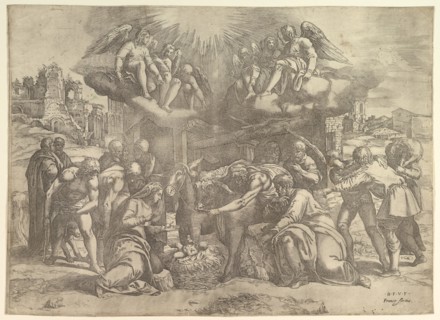 The Adoration of the Shepherds with angels overhead, ca. 1530-61. Creator: Battista Franco Veneziano.