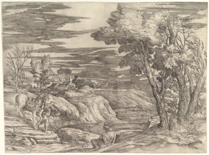 Landscape with a Horseman and His Groom, ca. 1552-61. Creator: Battista Franco Veneziano.