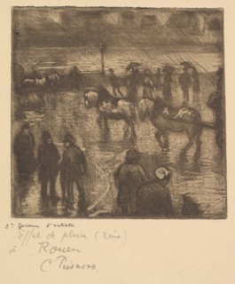 Impressions of Rain, Rouen, 1883. Creator: Camille Pissarro.