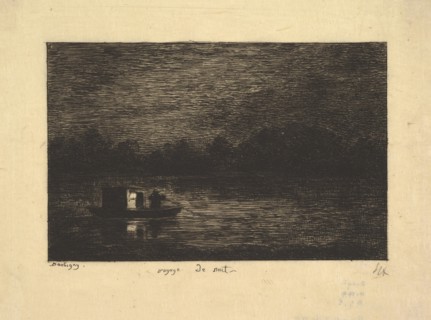 Night Voyage, from the series, Voyage en Bateau, 1861. Creator: Charles Francois Daubigny.