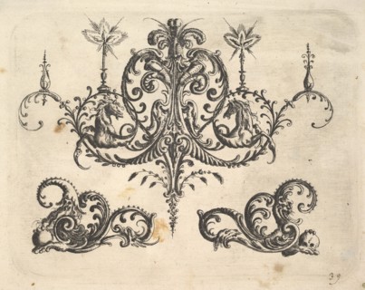 A fantastic chandelier with burning candles and arabesques, some ending in fantastic horse..., 1610. Creator: Christoph Jamnitzer.