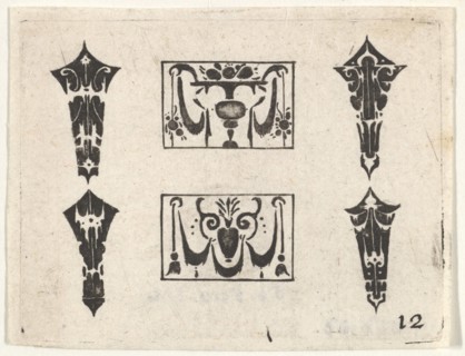 Blackwork Print with Two Horizontal Panels and Four Bezels, ca. 1620. Creator: Claes Jansz Visscher.