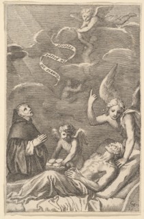 St. Nicolas Praying for a Dying Man. Creator: Claude Mellan.