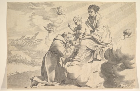 St. Francis of Assisi Adoring the Christ Child on the Virgin's Lap. Creator: Claude Mellan.