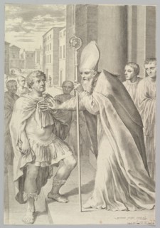 St. Ambrose, Archbishop of Milan, Turning Back Emperor Theodosius, 1681. Creator: Claude Mellan.