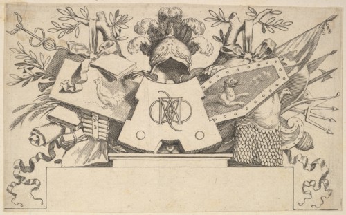 Trophy with Monogram Containing the Letters of LEONARDOS, 1651. Creator: Claude Mellan.