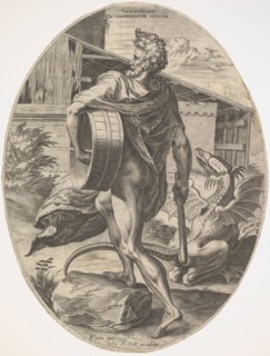 Triptolemus from The Rural Gods, 1565. Creator: Cornelis Cort.