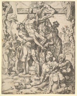 The Descent from the Cross, from The Fall and Salvation of Mankind through the Life and Pa..., 1548. Creator: Dirck Volkertsen Coornhert.