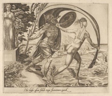 A Shield is of no Use when Fortune Turns Her Back from Six Sayings about Fortune, ca. 1560. Creator: Dirck Volkertsen Coornhert.