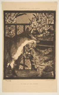 Cat and Flowers. Illustration to The Cats by Champfleury, 1869. Creator: Edouard Manet.