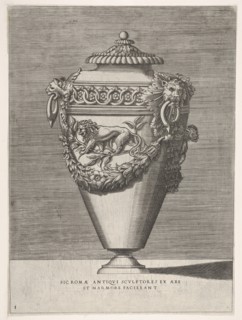 Antique Lidded Urn Decorated with a Motif of Diamond Rings and Lions, from Vases ..., 1543 or after. Creator: Enea Vico.