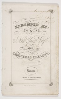 Remember Me! New Year's Gift or Christmas Present, 1826. Creator: Fenner.