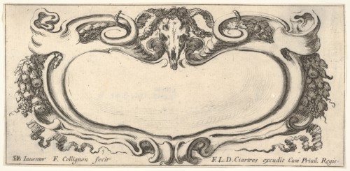 Plate 6: a cartouche with a ram skull at top center, grapes and other fruits to eit..., ca. 1640-45. Creator: Francois Collignon.