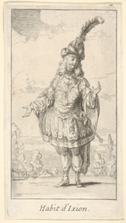 Habit d'Ixion: a man wearing a tonnelet with a sword in the belt, a turban with one la..., ca. 1721. Creator: Francois Joullain.